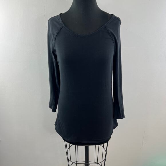 LULULEMON Black Top Cotton Scoop Neck Raglan Sleeve Casual Pullover Tee 6? - Picture 2 of 5